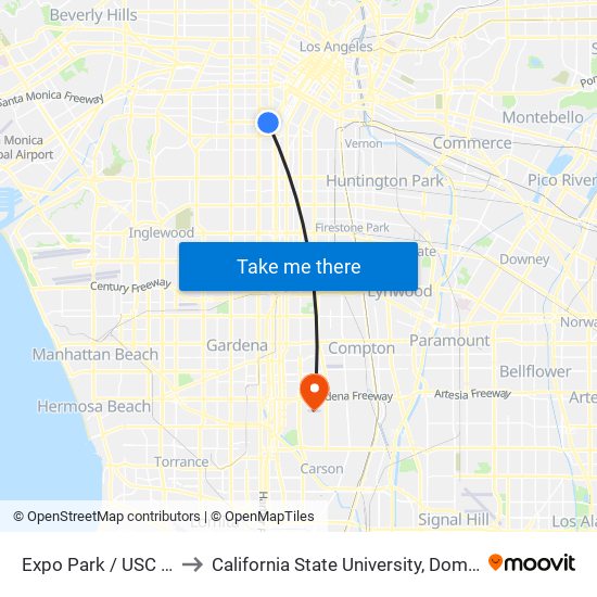 Expo Park / USC Station to California State University, Dominguez Hills map