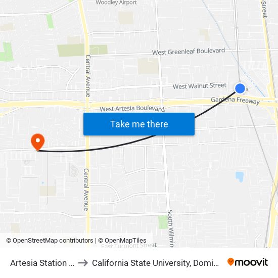Artesia Station Bay 3 to California State University, Dominguez Hills map
