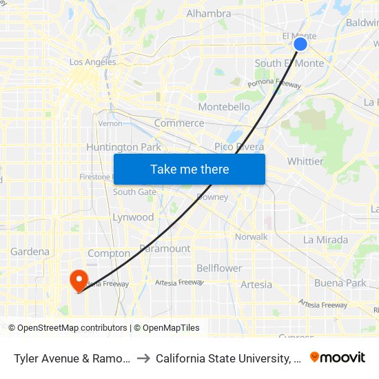 Tyler Avenue & Ramona Boulevard to California State University, Dominguez Hills map