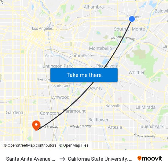 Santa Anita Avenue & Valley Mall to California State University, Dominguez Hills map