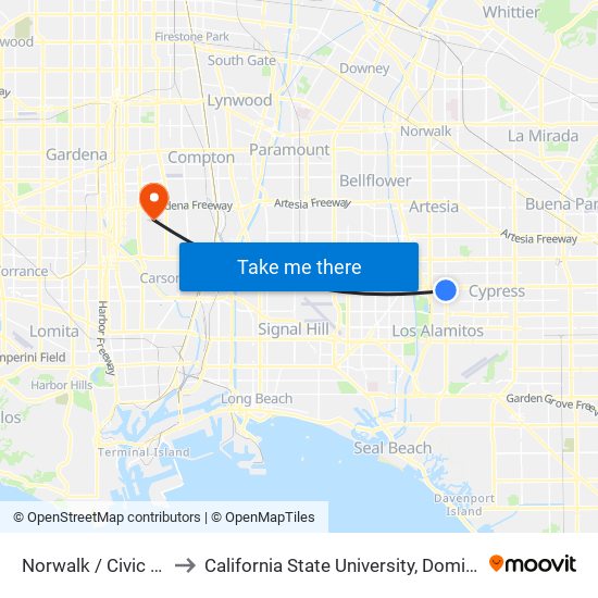 Norwalk / Civic Center to California State University, Dominguez Hills map