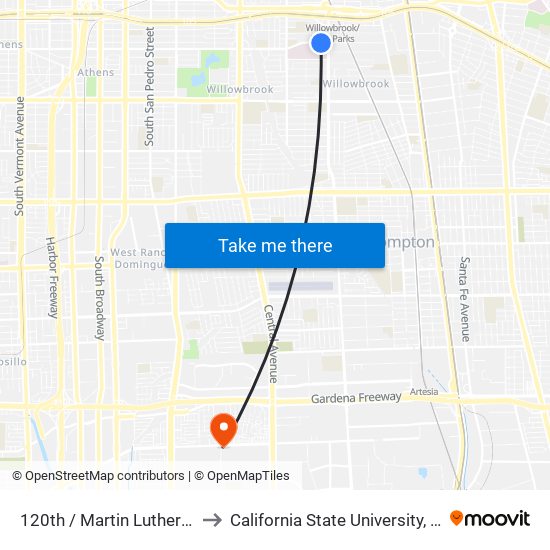 120th / Martin Luther King Hospital to California State University, Dominguez Hills map