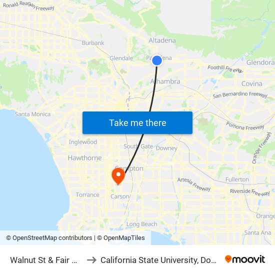 Walnut St & Fair Oaks Ave to California State University, Dominguez Hills map