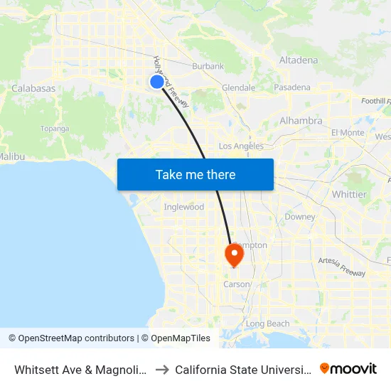 Whitsett Ave & Magnolia Blvd Southbound to California State University, Dominguez Hills map