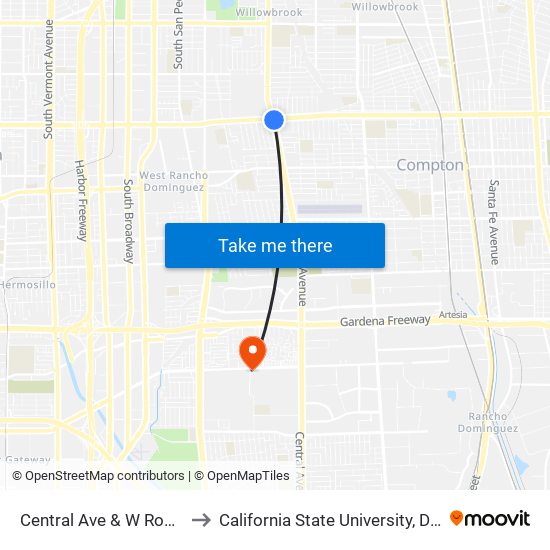 Central Ave & W Rosecrans Ave to California State University, Dominguez Hills map