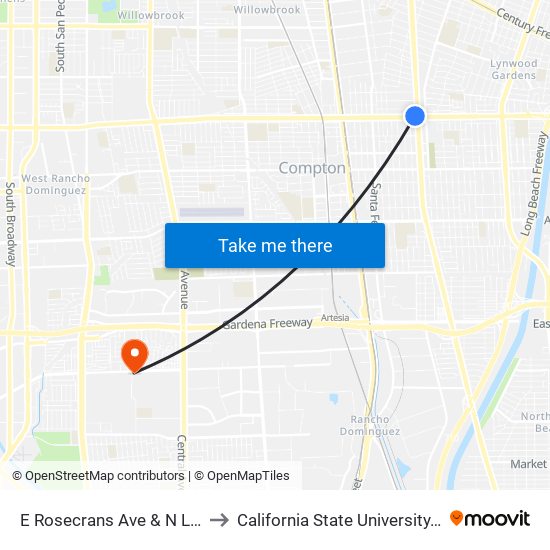 E Rosecrans Ave & N Long Beach Blvd to California State University, Dominguez Hills map