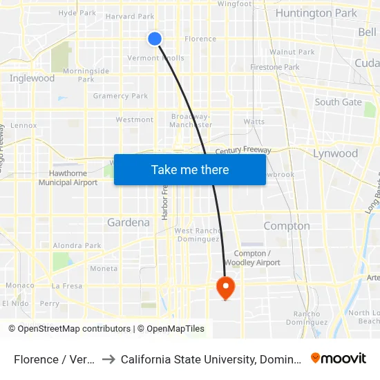 Florence / Vermont to California State University, Dominguez Hills map