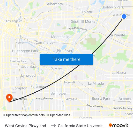 West Covina Pkwy and California Ave E to California State University, Dominguez Hills map