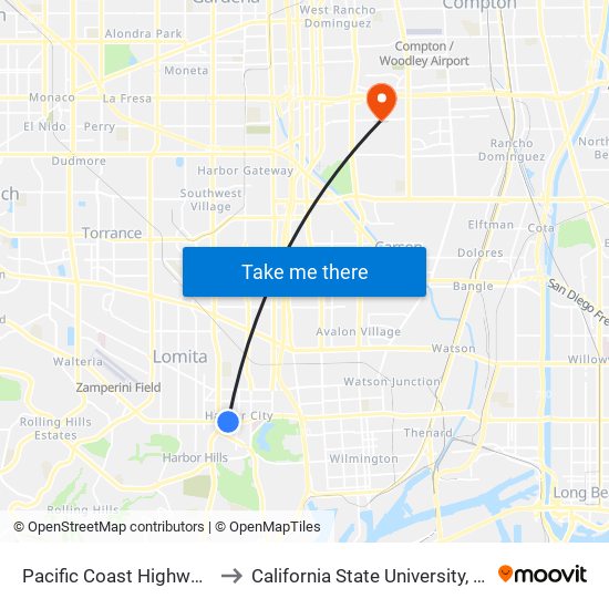 Pacific Coast Highway / President to California State University, Dominguez Hills map