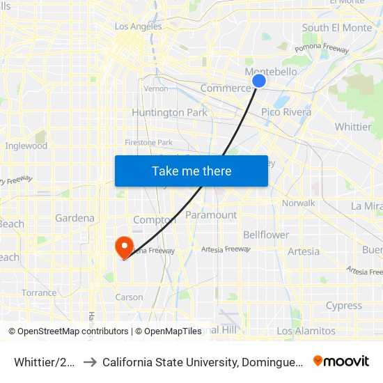 Whittier/21st to California State University, Dominguez Hills map