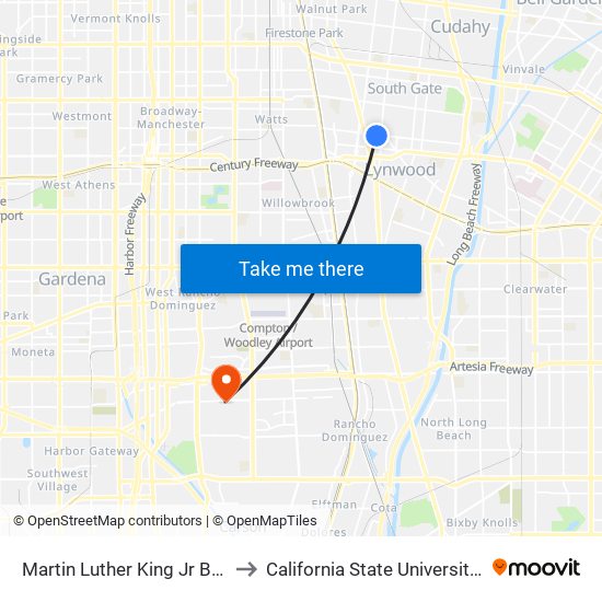 Martin Luther King Jr Blvd & Virginia Ave to California State University, Dominguez Hills map