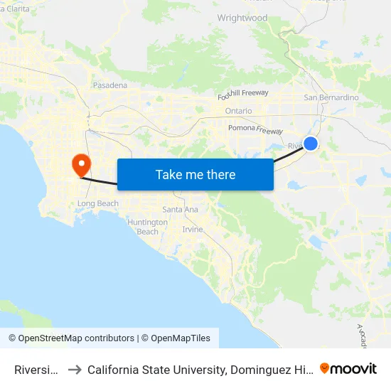 Riverside to California State University, Dominguez Hills map