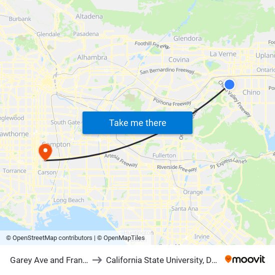 Garey Ave and Franklin Ave N to California State University, Dominguez Hills map