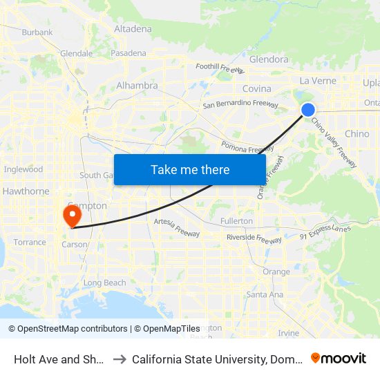 Holt Ave and Short St E to California State University, Dominguez Hills map