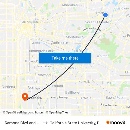 Ramona Blvd and Peck Rd W to California State University, Dominguez Hills map