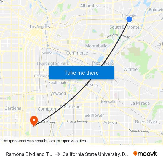 Ramona Blvd and Tyler Ave E to California State University, Dominguez Hills map