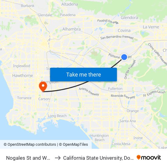 Nogales St and Walnut Dr W to California State University, Dominguez Hills map