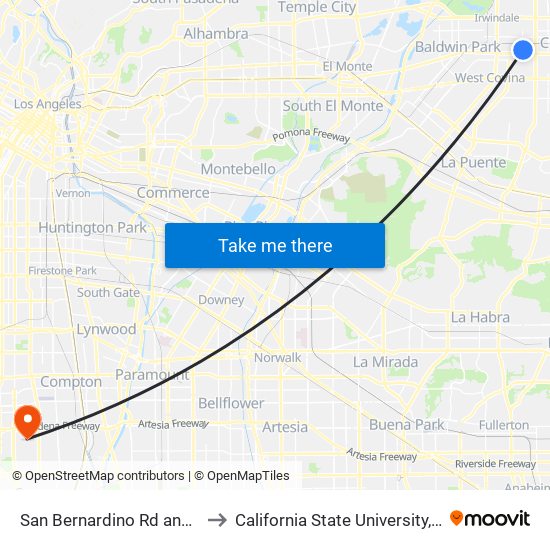 San Bernardino Rd and Lark Ellen Ave to California State University, Dominguez Hills map