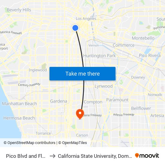 Pico Blvd and Flower St to California State University, Dominguez Hills map