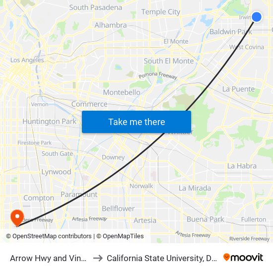 Arrow Hwy and Vincent Ave W to California State University, Dominguez Hills map