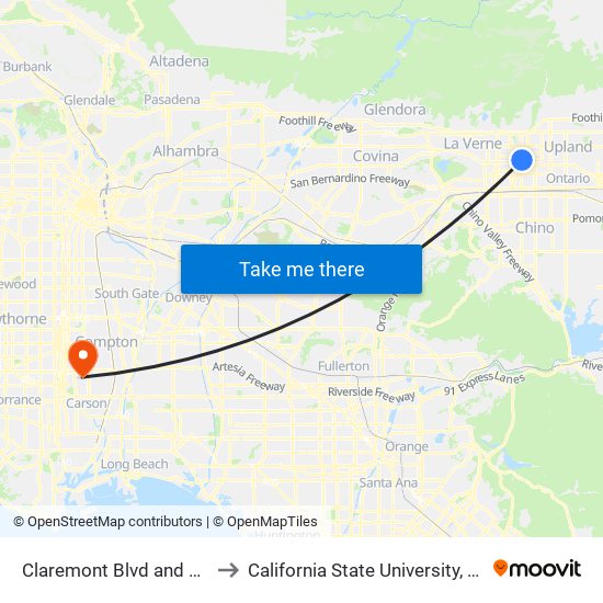 Claremont Blvd and Arrow Hwy W to California State University, Dominguez Hills map