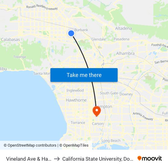 Vineland Ave & Hatteras St to California State University, Dominguez Hills map