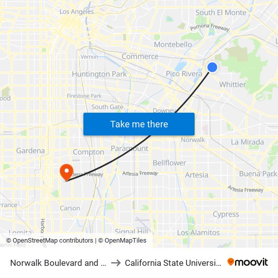 Norwalk Boulevard and Monte Vista Drive- to California State University, Dominguez Hills map