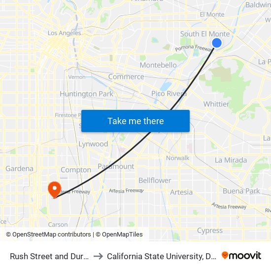 Rush Street and Durfee Avenue to California State University, Dominguez Hills map