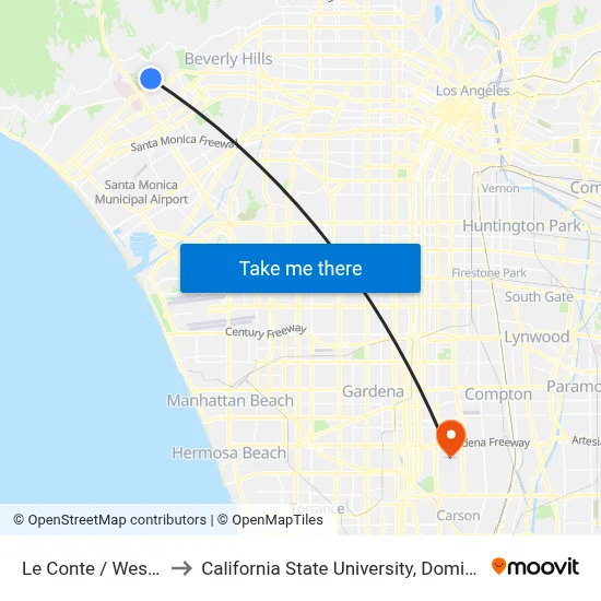 Le Conte / Westwood to California State University, Dominguez Hills map