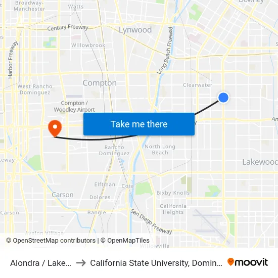 Alondra / Lakewood to California State University, Dominguez Hills map
