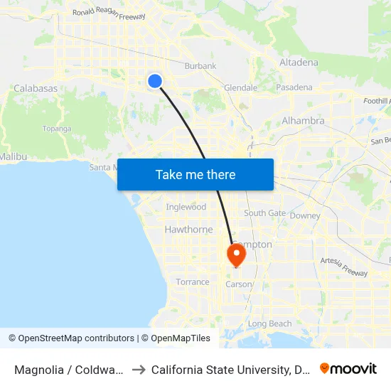 Magnolia / Coldwater Canyon to California State University, Dominguez Hills map