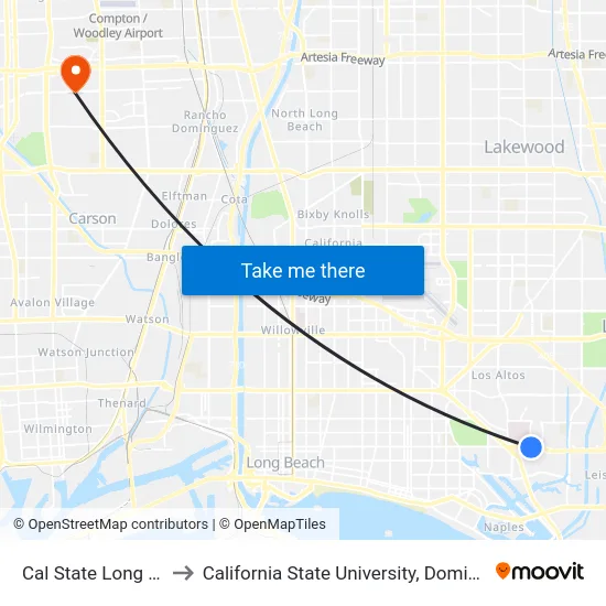Cal State Long Beach to California State University, Dominguez Hills map