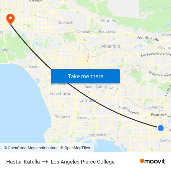 Haster-Katella to Los Angeles Pierce College map