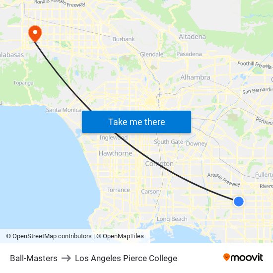 Ball-Masters to Los Angeles Pierce College map