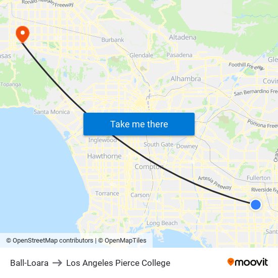 Ball-Loara to Los Angeles Pierce College map