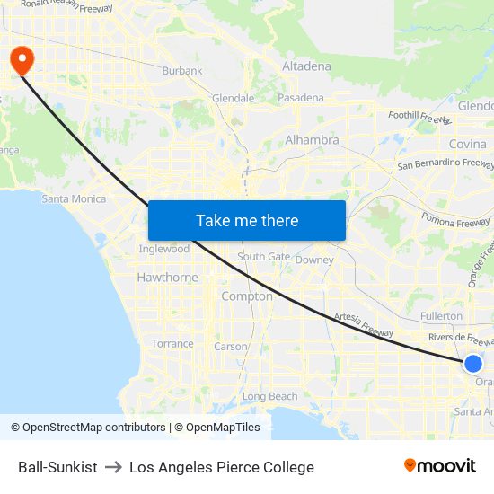 Ball-Sunkist to Los Angeles Pierce College map