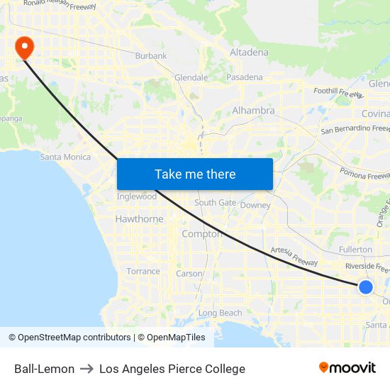 Ball-Lemon to Los Angeles Pierce College map