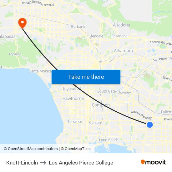 Knott-Lincoln to Los Angeles Pierce College map