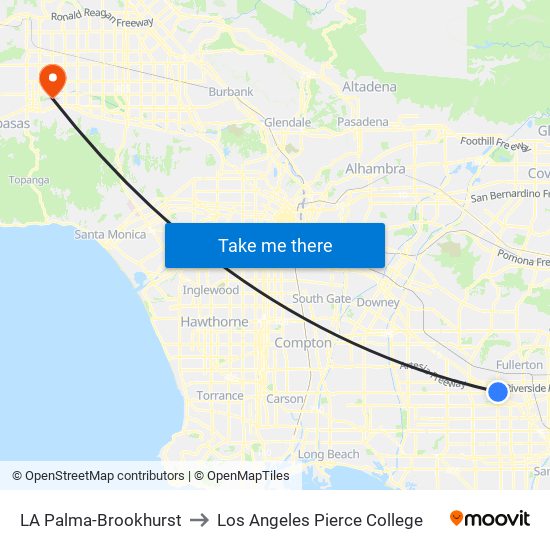 LA Palma-Brookhurst to Los Angeles Pierce College map