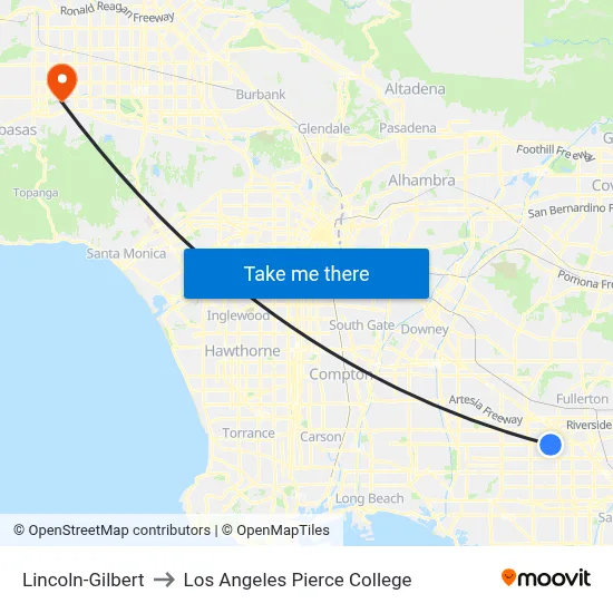Lincoln-Gilbert to Los Angeles Pierce College map