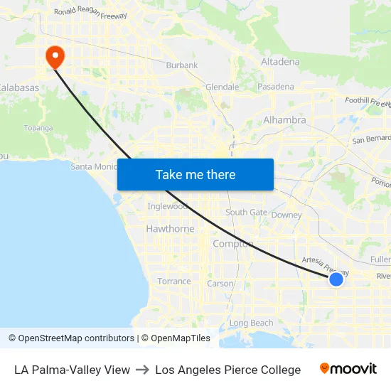 LA Palma-Valley View to Los Angeles Pierce College map