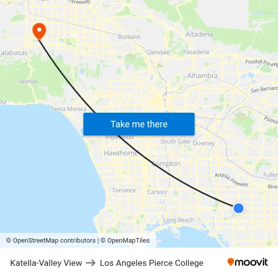 Katella-Valley View to Los Angeles Pierce College map