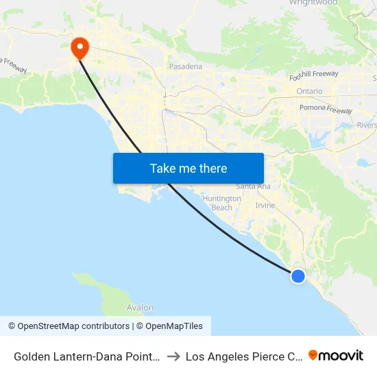 Golden Lantern-Dana Point Harbor to Los Angeles Pierce College map