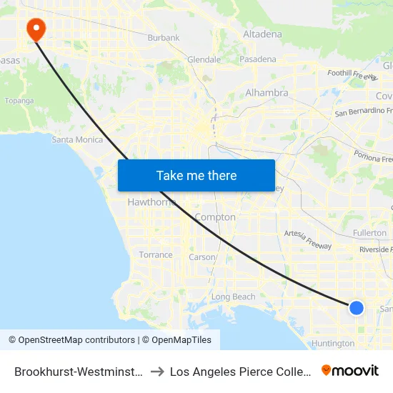 Brookhurst-Westminster to Los Angeles Pierce College map