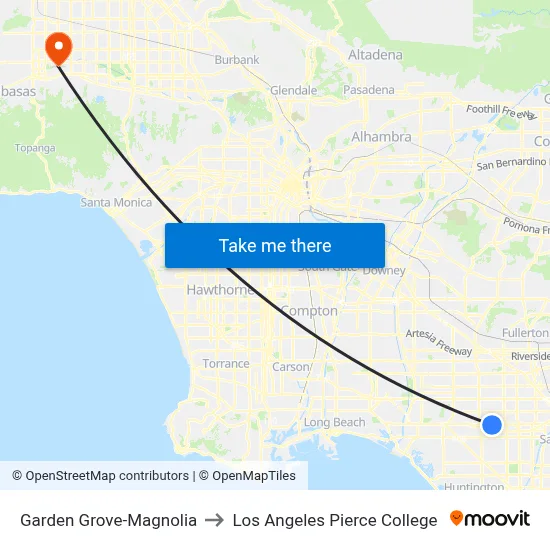 Garden Grove-Magnolia to Los Angeles Pierce College map