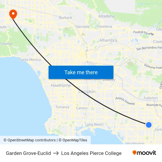 Garden Grove-Euclid to Los Angeles Pierce College map