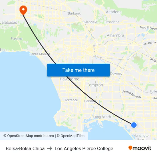 Bolsa-Bolsa Chica to Los Angeles Pierce College map