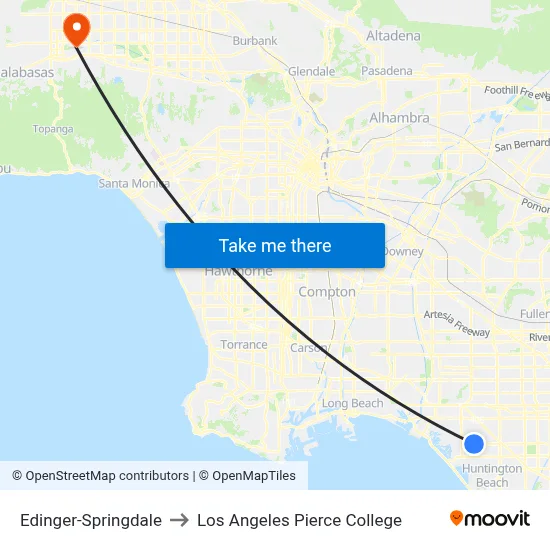 Edinger-Springdale to Los Angeles Pierce College map