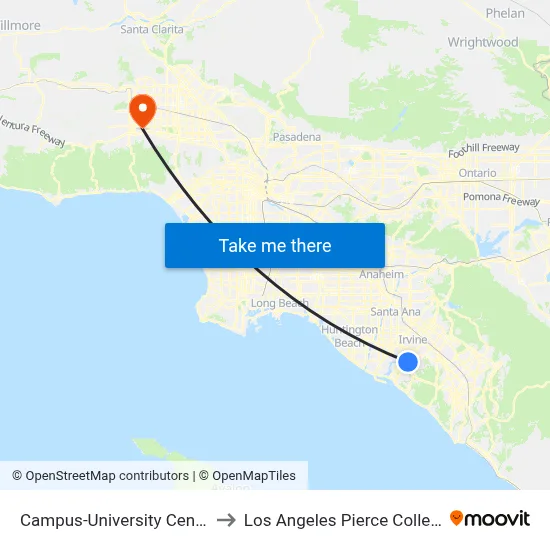Campus-University Center to Los Angeles Pierce College map