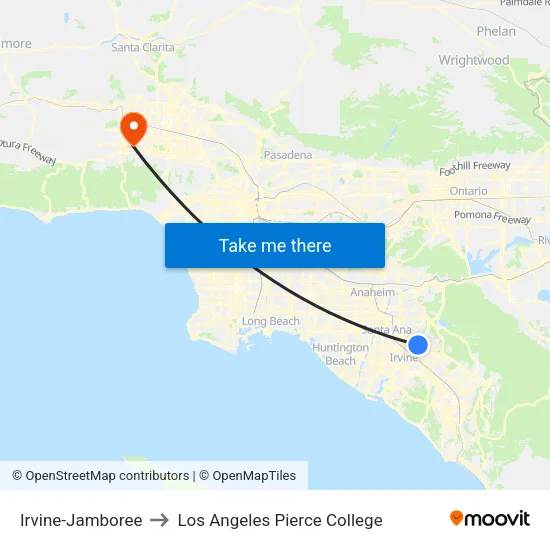 Irvine-Jamboree to Los Angeles Pierce College map